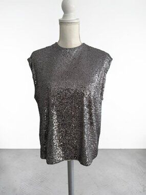 CALVIN KLEIN Silver Sequin Top Size Large